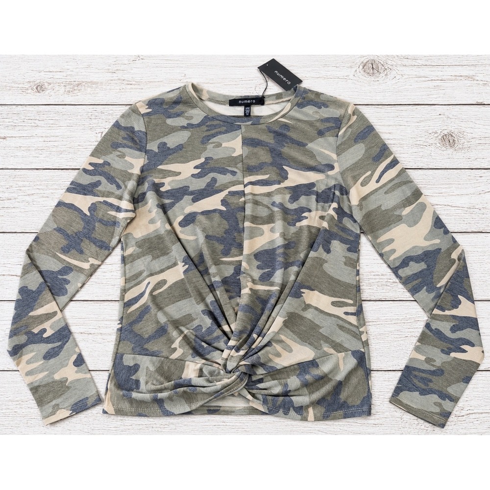 Numero Camouflage Twist Front Long Sleeve Top Military Aesthetic Gorpcore Medium